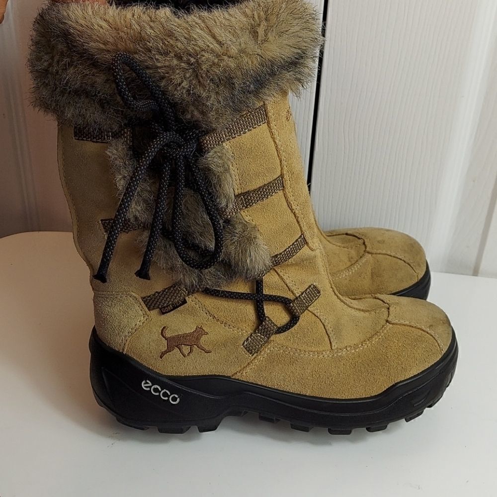 Ecco Gore-tex Fur Trim Sude Winter Boots Sz 35